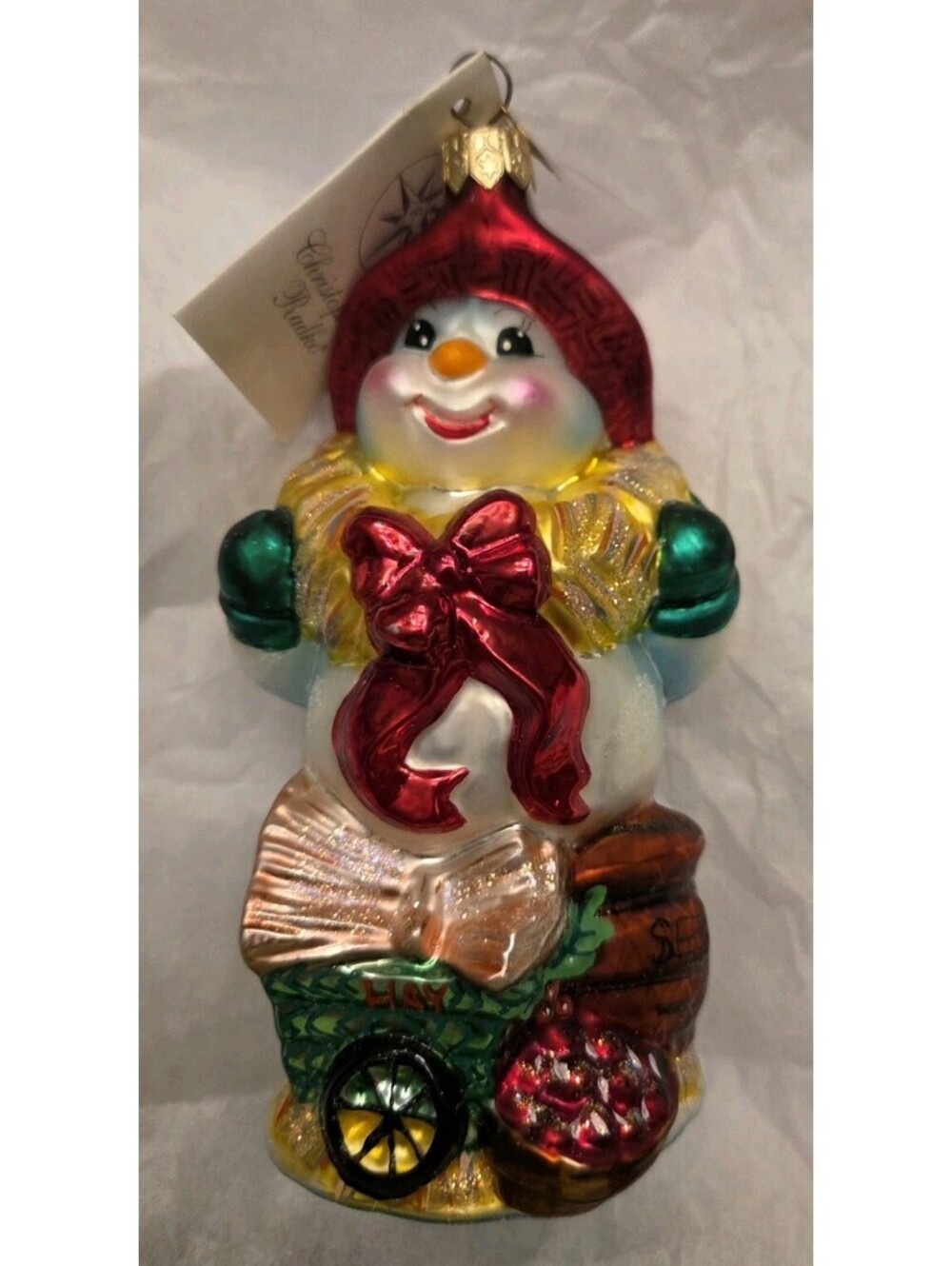 Christopher Radko Farmer Frost Snowman Handpainted Glass Ornament Mint Condition